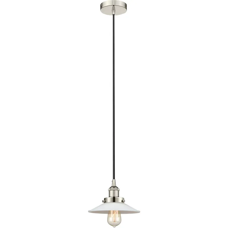 Edison Halophane LED 9 inch Polished Nickel Mini Pendant Ceiling Light