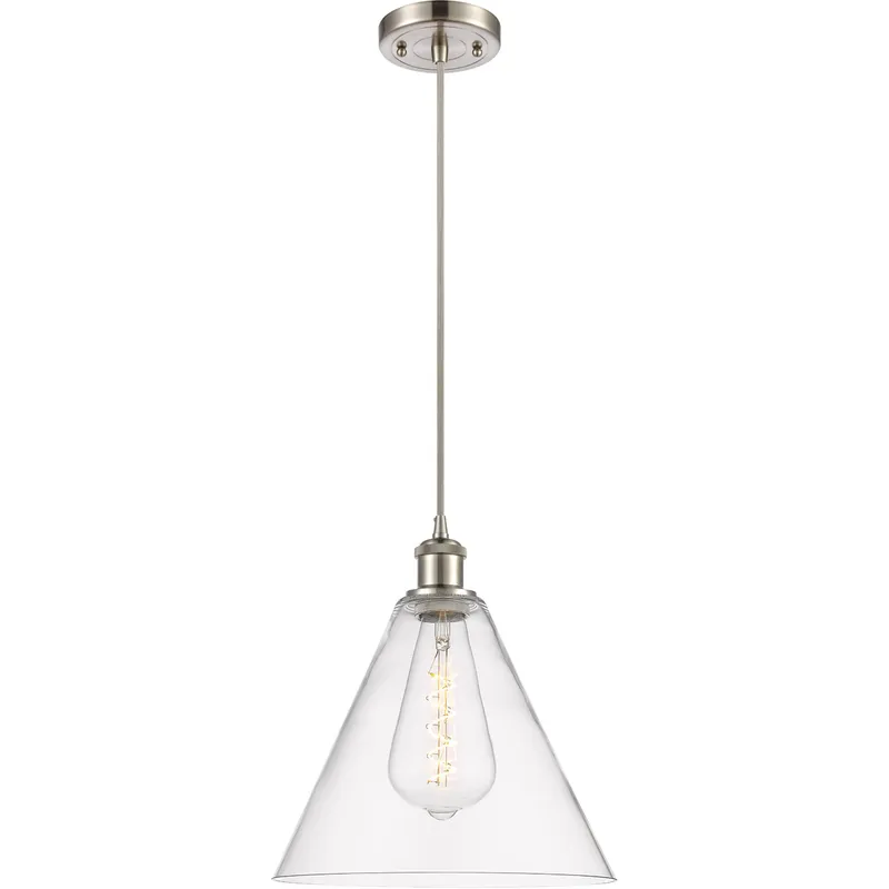 Ballston Cone 1 Light 12 inch Brushed Satin Nickel Mini Pendant Ceiling Light in Clear Glass
