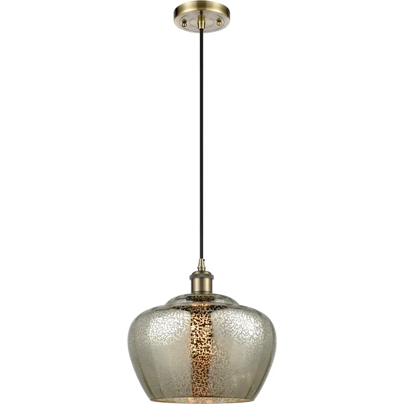 Ballston Large Fenton 1 Light 11 inch Antique Brass Mini Pendant Ceiling Light in Incandescent, Mercury Glass, Ballston