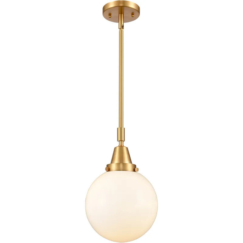Franklin Restoration Beacon LED 8 inch Satin Gold Mini Pendant Ceiling Light in Matte White Glass