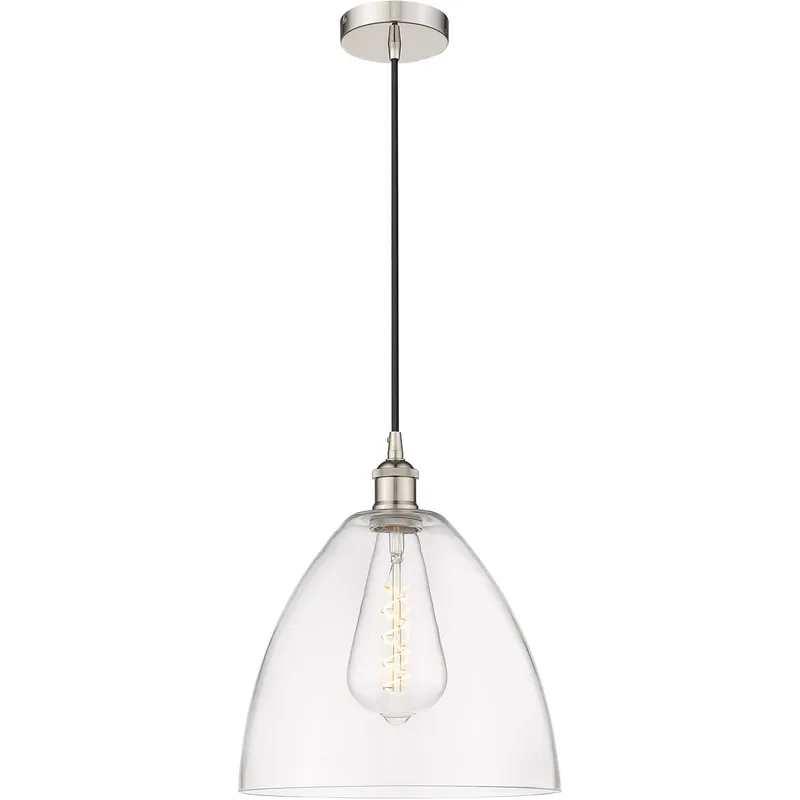 Edison Dome LED 12 inch Polished Nickel Mini Pendant Ceiling Light in Clear Glass
