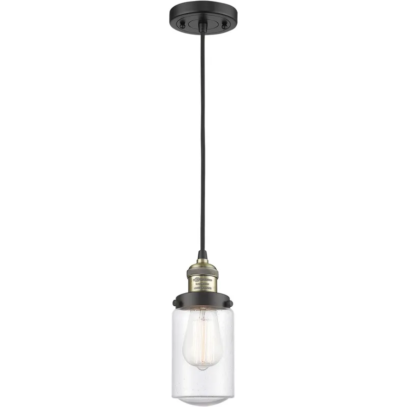 Franklin Restoration Dover LED 5 inch Black Antique Brass Mini Pendant Ceiling Light in Seedy Glass, Franklin Restoration