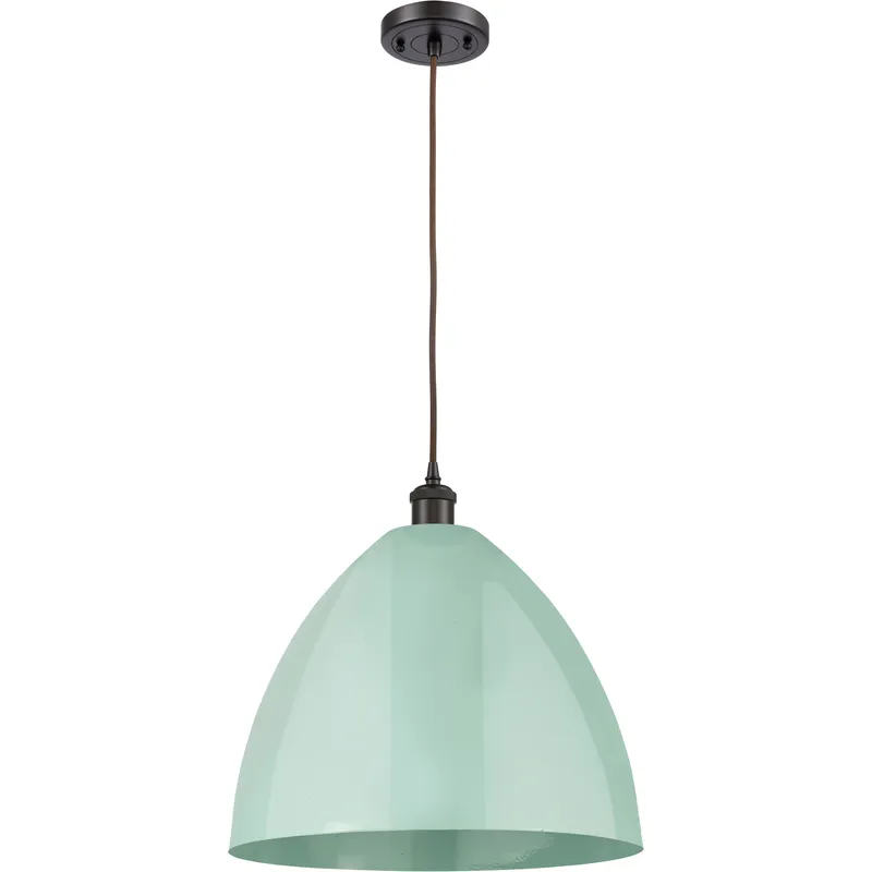 Ballston Plymouth Dome LED 16 inch Oil Rubbed Bronze Mini Pendant Ceiling Light in Black Textured, Matte Seafoam