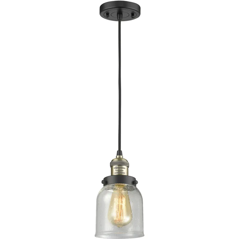 Franklin Restoration Bell 1 Light 5 inch Black Antique Brass Mini Pendant Ceiling Light in Incandescent, Seedy, Franklin Restoration