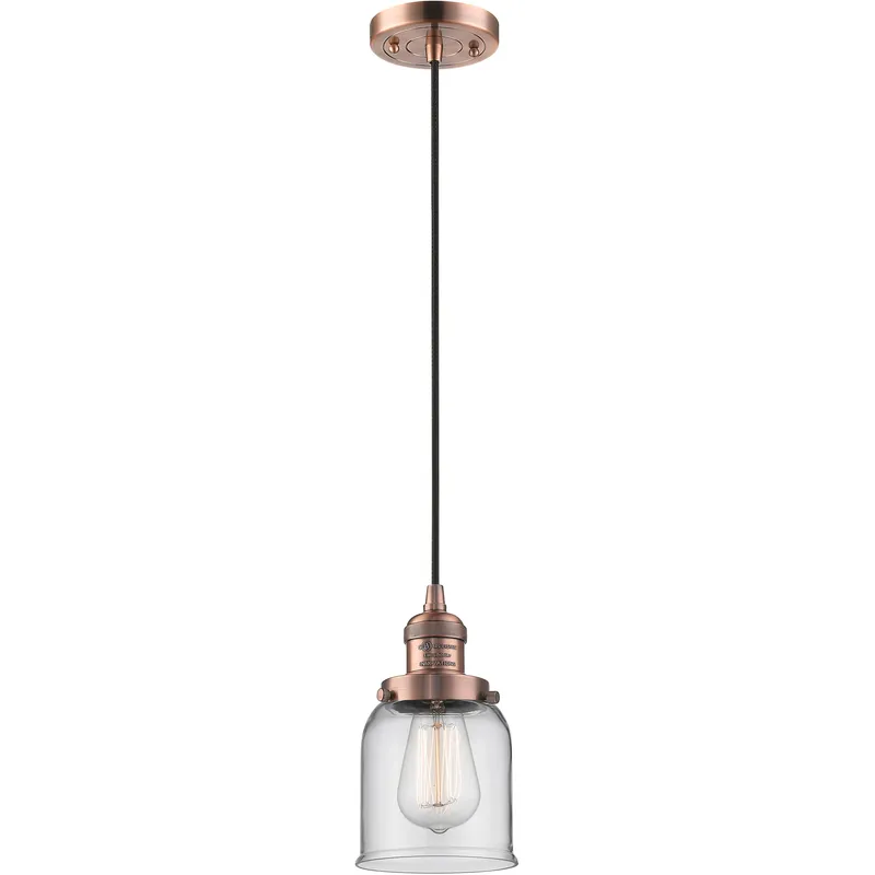 Franklin Restoration Bell LED 5 inch Antique Copper Mini Pendant Ceiling Light in Clear, Franklin Restoration