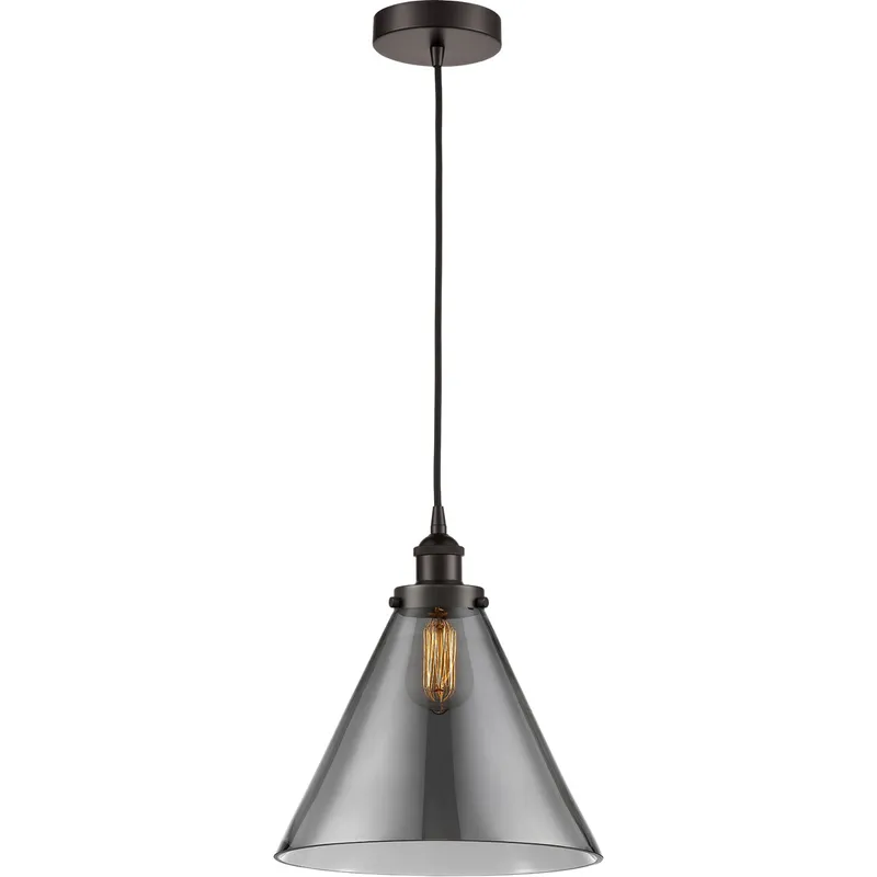 Edison Cone 1 Light 12 inch Oil Rubbed Bronze Mini Pendant Ceiling Light in Light Smoke Glass