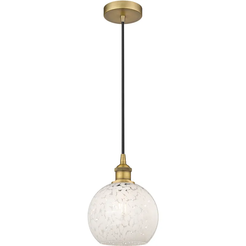 Edison White Mouchette 1 Light 8 inch Brushed Brass Cord Hung Mini Pendant Ceiling Light