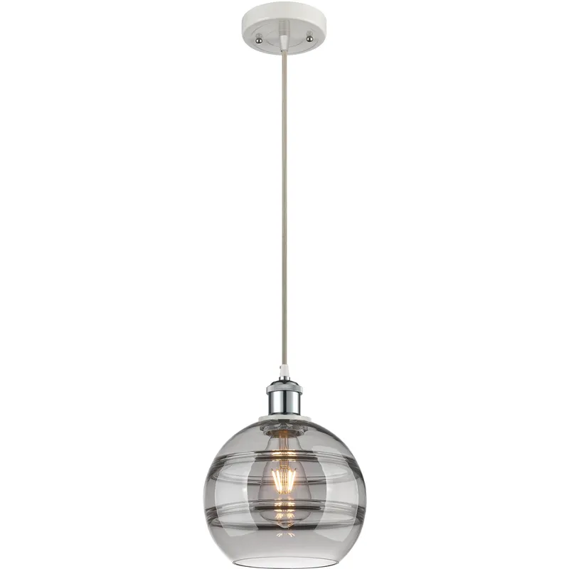 Ballston Rochester 1 Light 8 inch White Polished Chrome Cord Hung Mini Pendant Ceiling Light