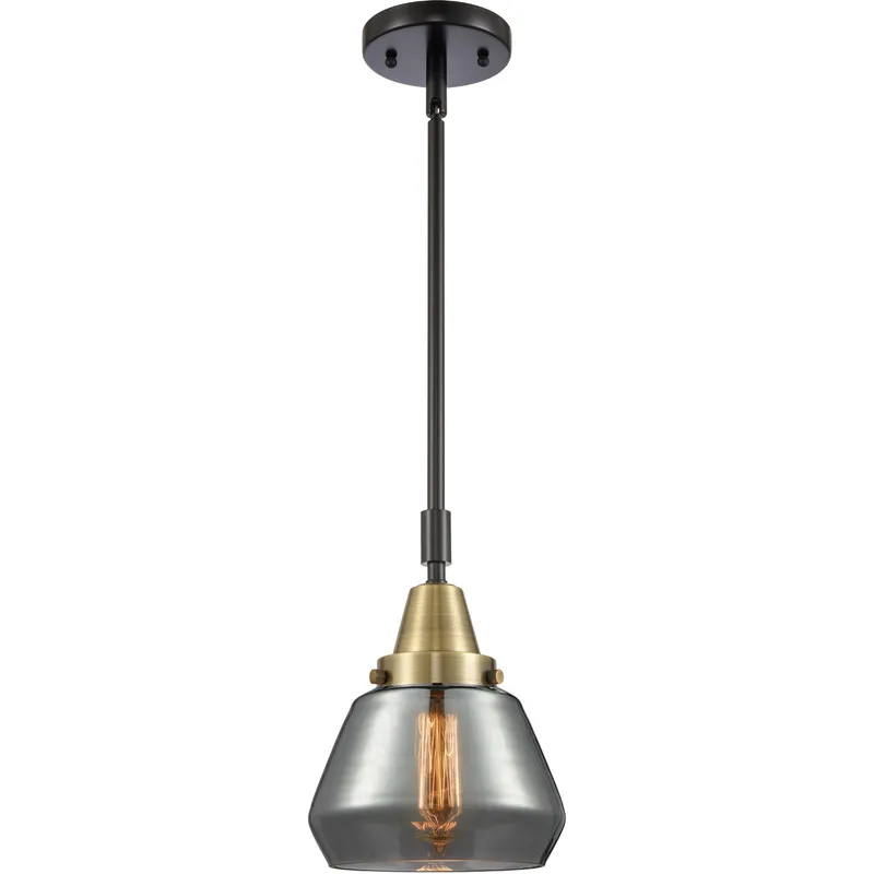 Franklin Restoration Fulton LED 7 inch Black Antique Brass Mini Pendant Ceiling Light in Plated Smoke Glass
