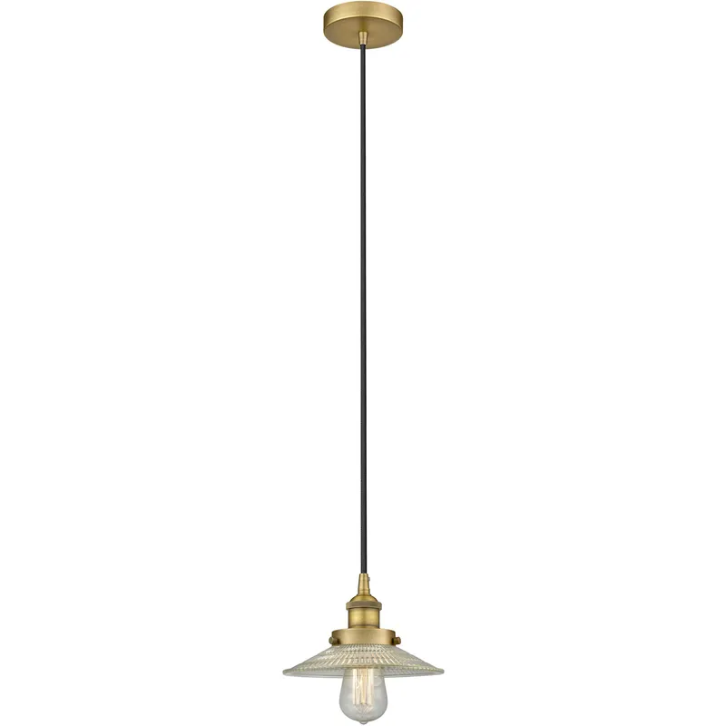 Edison Halophane LED 9 inch Brushed Brass Mini Pendant Ceiling Light