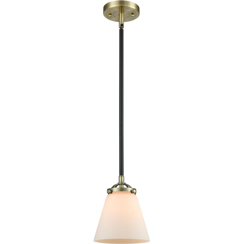 Nouveau Cone LED 6.25 inch Black Antique Brass Mini Pendant Ceiling Light in Matte White, Nouveau