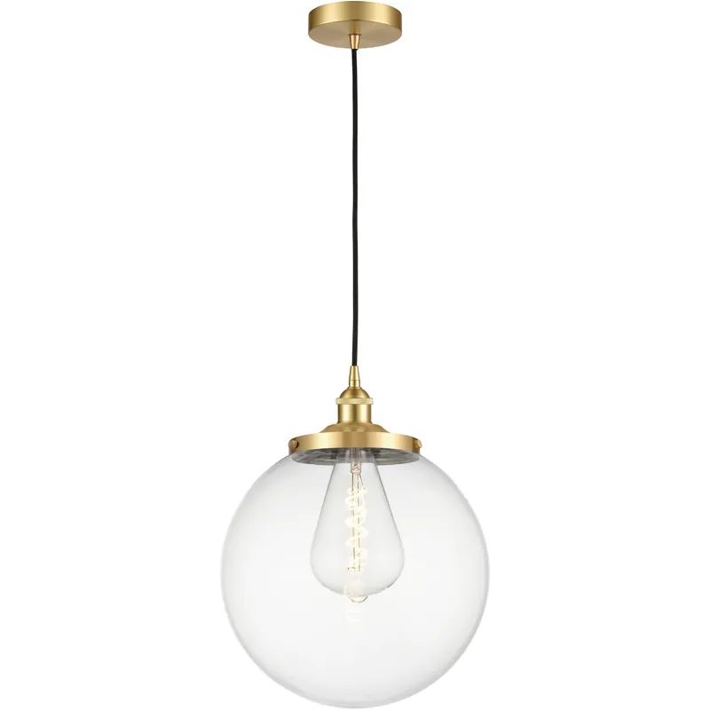 Beacon 1 Light 13.75 inch Satin Gold Mini Pendant Ceiling Light in Clear Glass