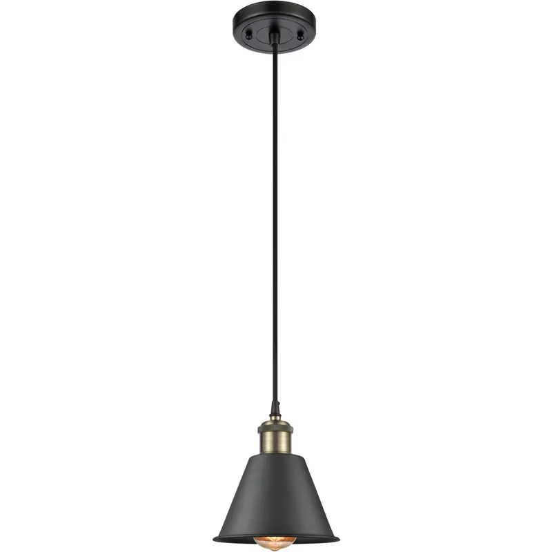 Ballston Smithfield LED 7 inch Black Antique Brass Mini Pendant Ceiling Light, Ballston