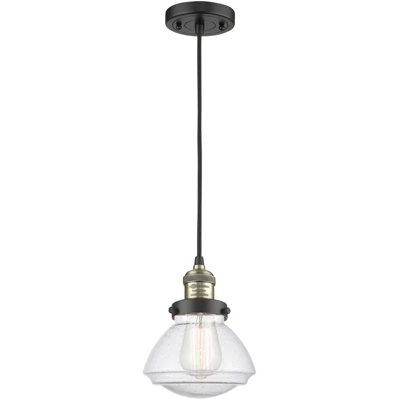 Franklin Restoration Olean 1 Light 6.75 inch Black Antique Brass Mini Pendant Ceiling Light in Incandescent, Seedy, Franklin Restoration