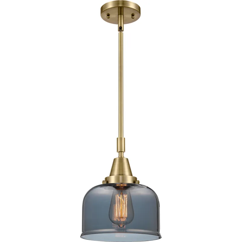 Franklin Restoration X-Large Bell LED 12 inch Antique Brass Mini Pendant Ceiling Light in Plated Smoke Glass