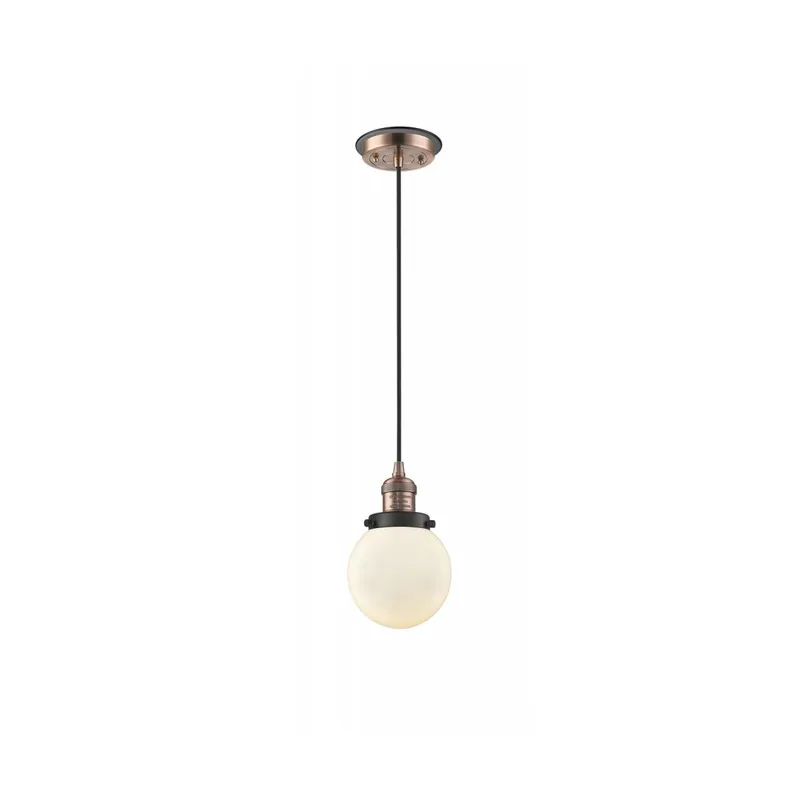 Franklin Restoration Beacon 1 Light 6 inch Antique Copper/Matte Black Mini Pendant Ceiling Light in Matte White Glass