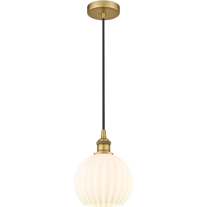Edison White Venetian 1 Light 8 inch Brushed Brass Cord Hung Mini Pendant Ceiling Light