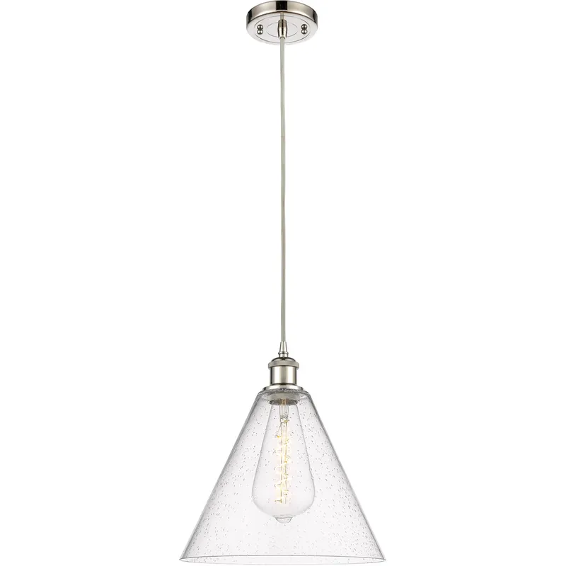 Ballston Cone 1 Light 12 inch Polished Nickel Mini Pendant Ceiling Light in Seedy Glass