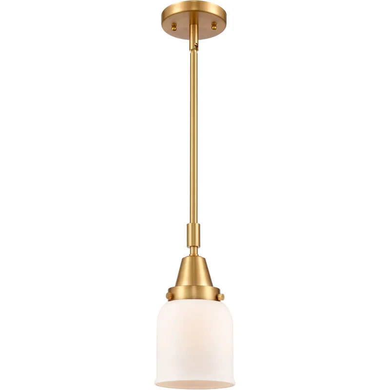 Franklin Restoration Small Bell LED 5 inch Satin Gold Mini Pendant Ceiling Light in Matte White Glass