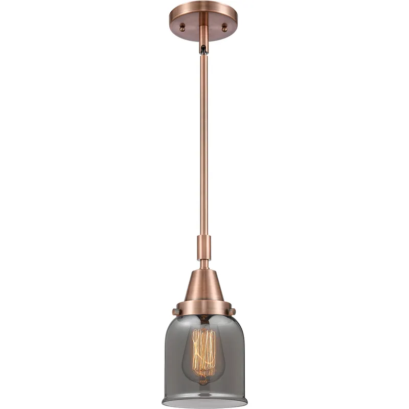 Franklin Restoration Small Bell LED 5 inch Antique Copper Mini Pendant Ceiling Light in Plated Smoke Glass