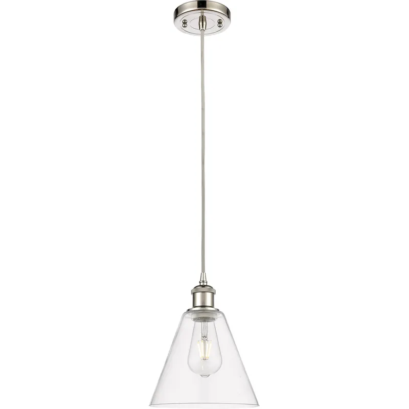 Ballston Cone 1 Light 8 inch Polished Nickel Mini Pendant Ceiling Light in Clear Glass
