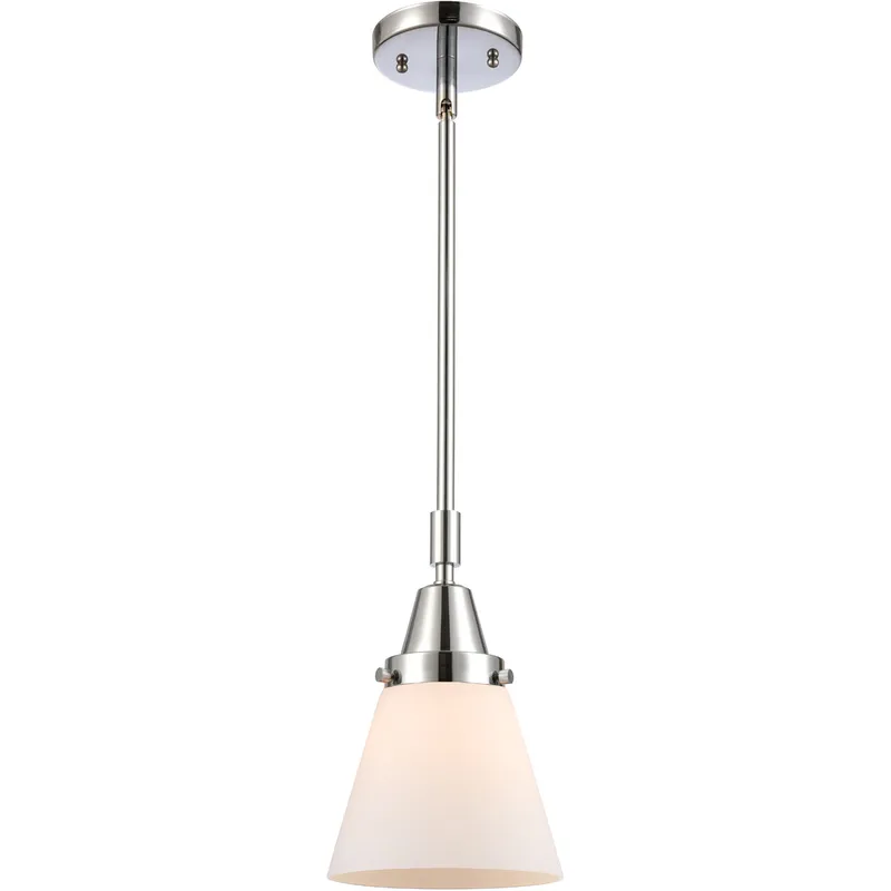 Franklin Restoration Small Cone LED 6 inch Polished Chrome Mini Pendant Ceiling Light in Matte White Glass