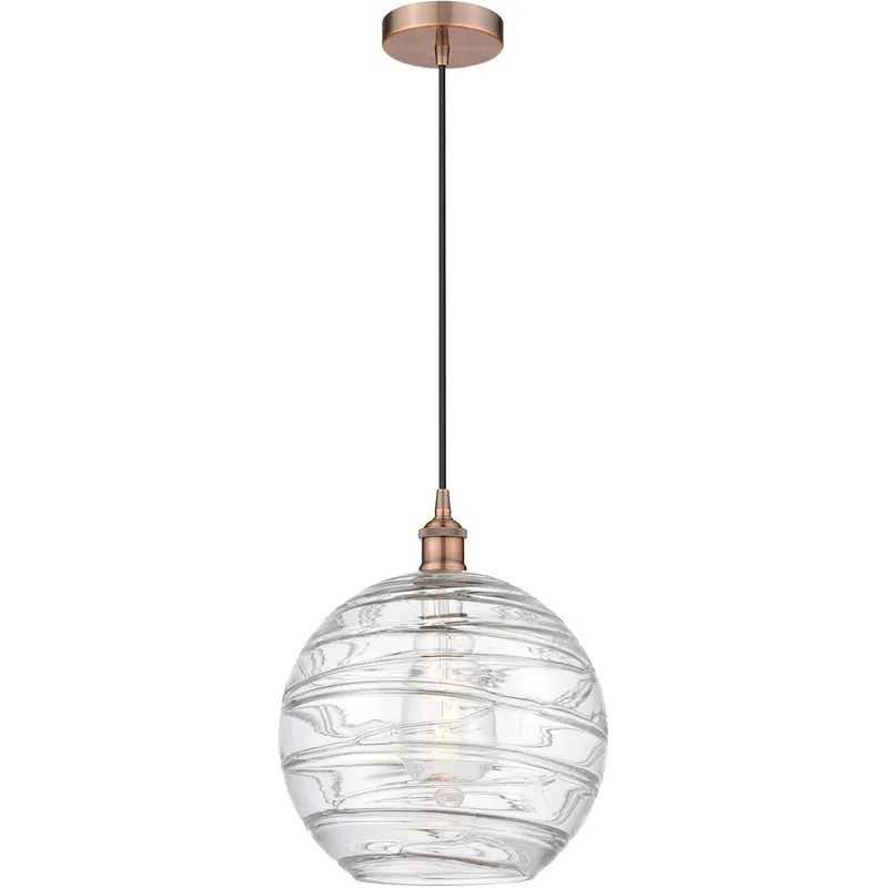 Edison Athens Deco Swirl 1 Light 12 inch Antique Copper Mini Pendant Ceiling Light