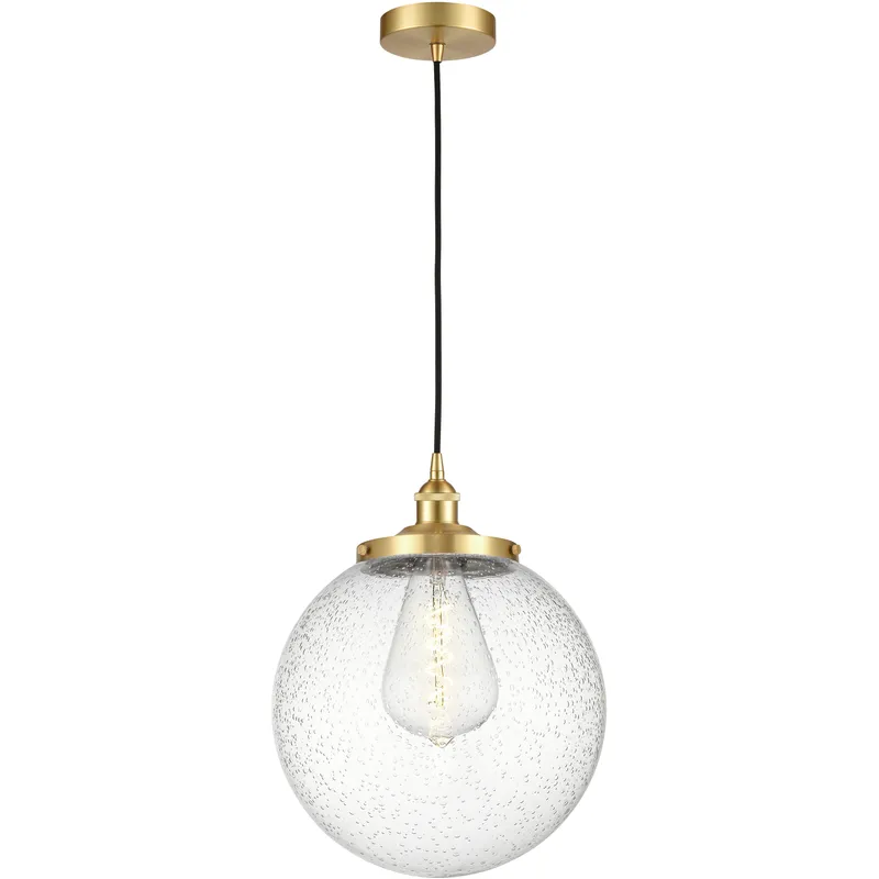Beacon 1 Light 13.75 inch Satin Gold Mini Pendant Ceiling Light in Seedy Glass