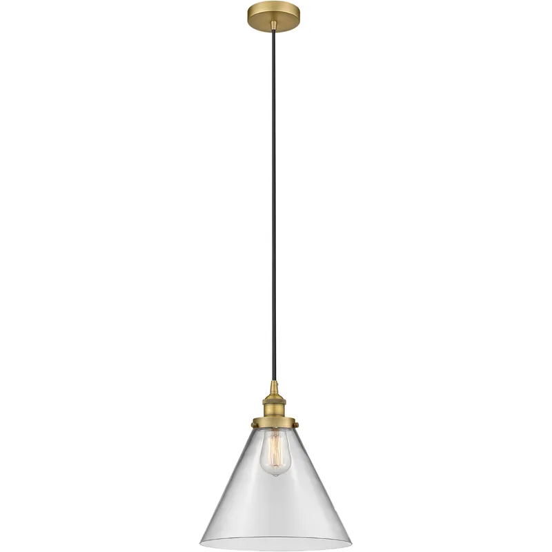 Edison Cone 1 Light 12 inch Brushed Brass Mini Pendant Ceiling Light