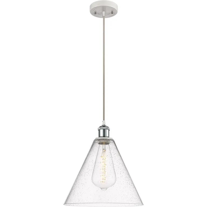 Ballston Cone 1 Light 12 inch White and Polished Chrome Mini Pendant Ceiling Light in Seedy Glass