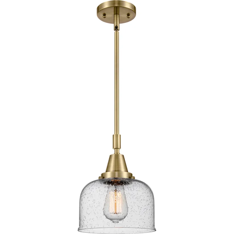 Franklin Restoration X-Large Bell LED 12 inch Antique Brass Mini Pendant Ceiling Light in Seedy Glass