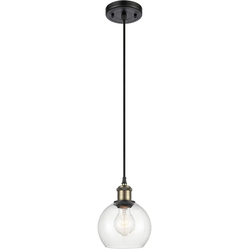 Ballston Athens 1 Light 6 inch Black Antique Brass Mini Pendant Ceiling Light in Clear Glass, Black Textured