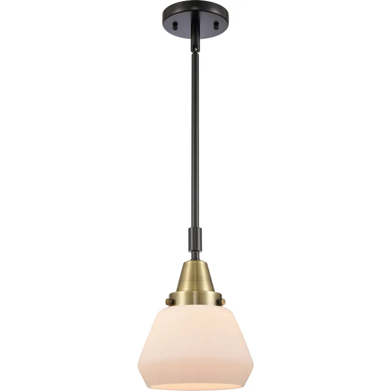 Franklin Restoration Fulton LED 7 inch Black Antique Brass Mini Pendant Ceiling Light in Matte White Glass