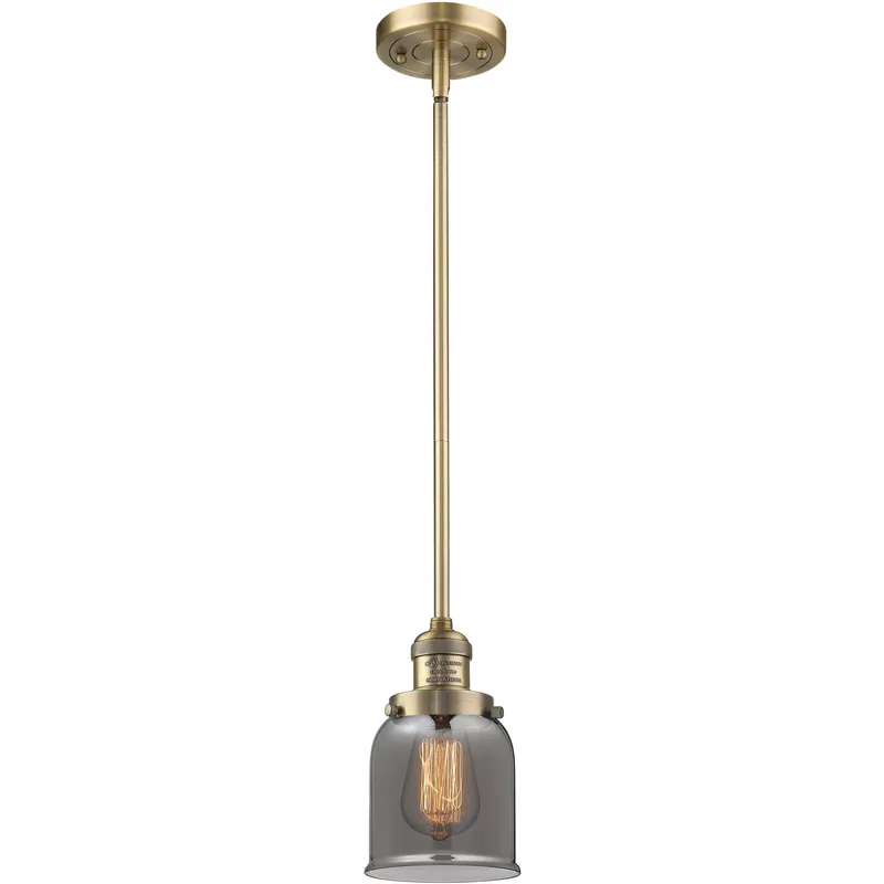 Franklin Restoration Bell 1 Light 5 inch Brushed Brass Mini Pendant Ceiling Light in Bulb Not Included, Light Smoke Glass, Franklin Restoration