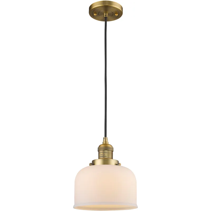Franklin Restoration Bell LED 8 inch Brushed Brass Mini Pendant Ceiling Light in Matte White, Franklin Restoration
