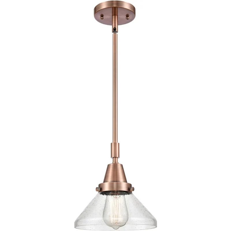 Franklin Restoration Caden LED 8 inch Antique Copper Mini Pendant Ceiling Light in Seedy Glass