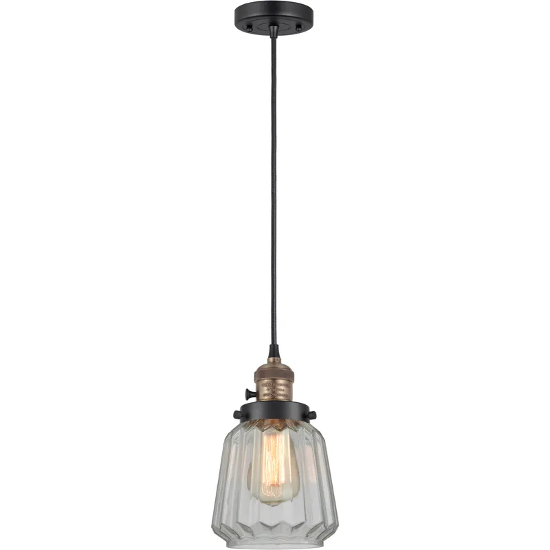 Franklin Restoration Chatham 1 Light 6 inch Black Antique Brass Mini Pendant Ceiling Light in Incandescent, Clear