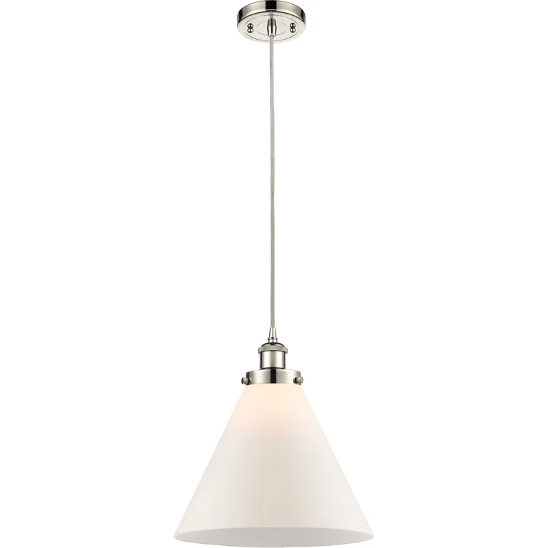 Ballston X-Large Cone LED 8 inch Polished Nickel Mini Pendant Ceiling Light in Matte White Glass, Black Textured