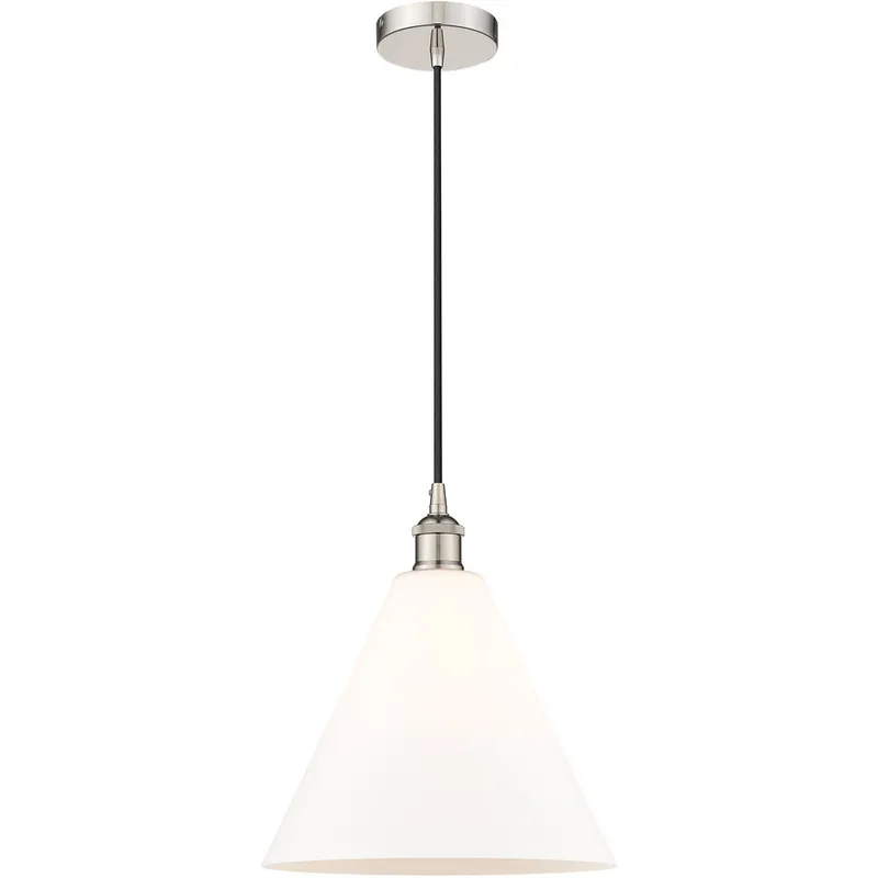 Edison Cone LED 12 inch Polished Nickel Mini Pendant Ceiling Light in Matte White Glass
