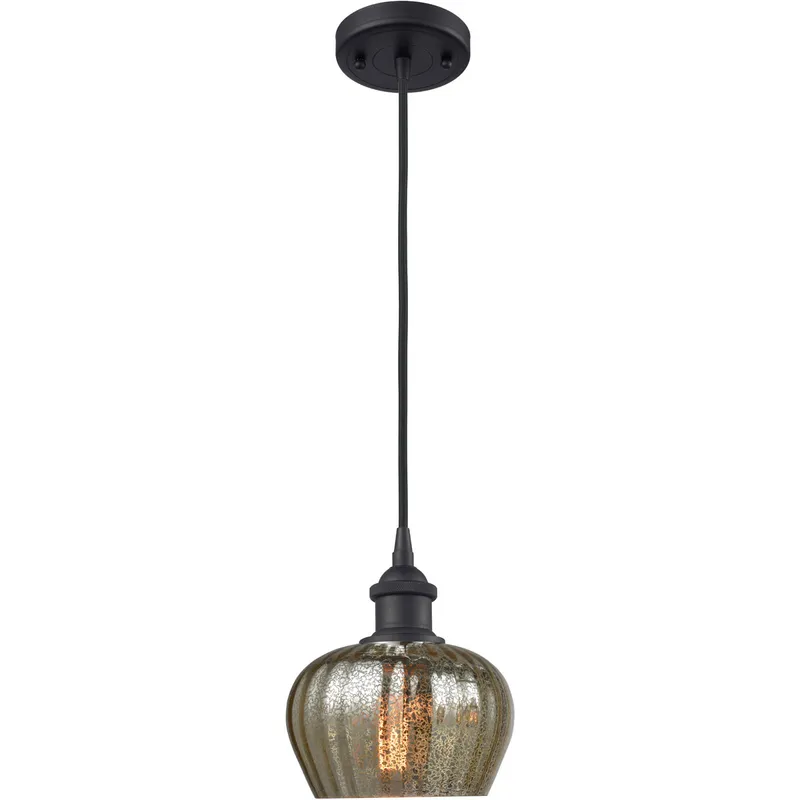 Ballston Fenton 1 Light 7 inch Matte Black Mini Pendant Ceiling Light in Mercury Glass, Ballston