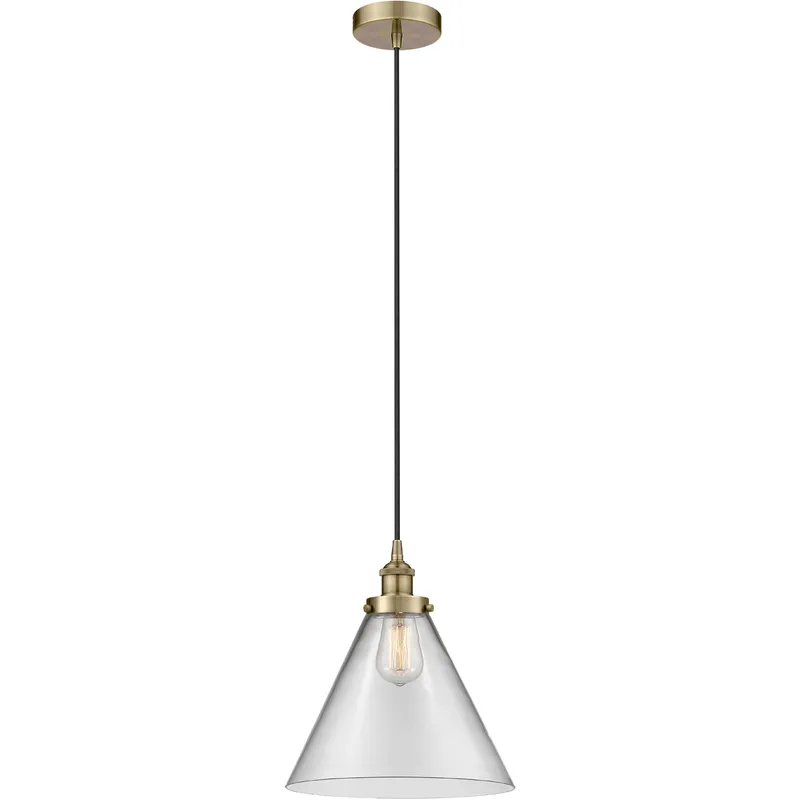 Edison Cone 1 Light 12 inch Antique Brass Mini Pendant Ceiling Light