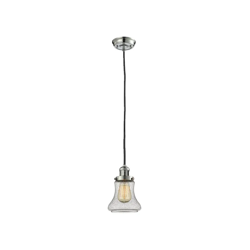 Franklin Restoration Bellmont LED 6 inch Polished Nickel Mini Pendant Ceiling Light in Seedy Glass, Franklin Restoration