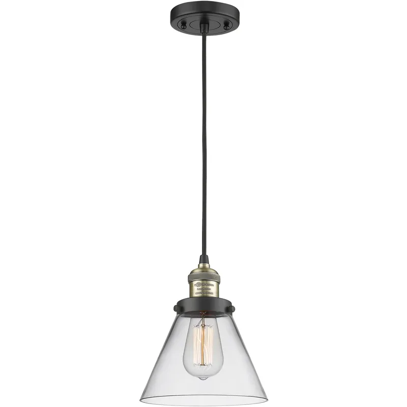 Franklin Restoration Cone 1 Light 8 inch Black Antique Brass Mini Pendant Ceiling Light in Incandescent, Clear, Franklin Restoration