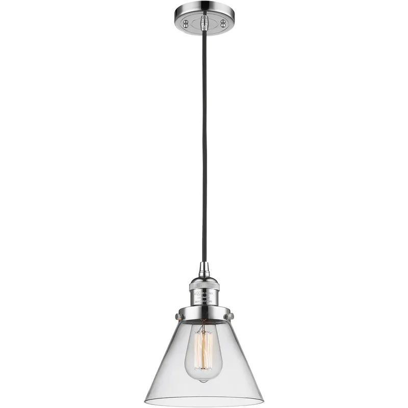 Franklin Restoration Cone 1 Light 8 inch Polished Chrome Mini Pendant Ceiling Light in Incandescent, Clear, Franklin Restoration