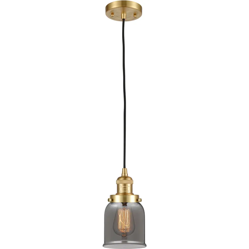 Franklin Restoration Bell 1 Light 5 inch Satin Gold Mini Pendant Ceiling Light in Bulb Not Included, Light Smoke Glass, Franklin Restoration