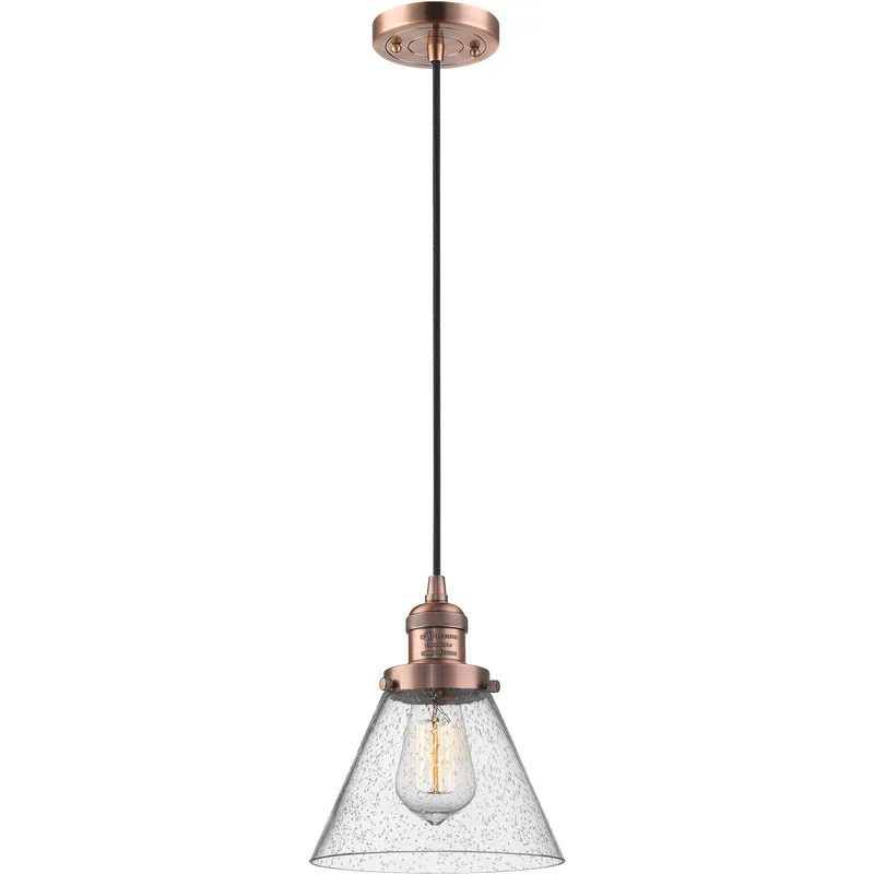 Franklin Restoration Cone LED 8 inch Antique Copper Mini Pendant Ceiling Light in Seedy, Franklin Restoration