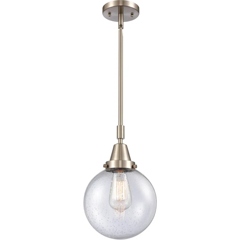 Beacon 1 Light 8 inch Brushed Satin Nickel Mini Pendant Ceiling Light in Seedy Glass