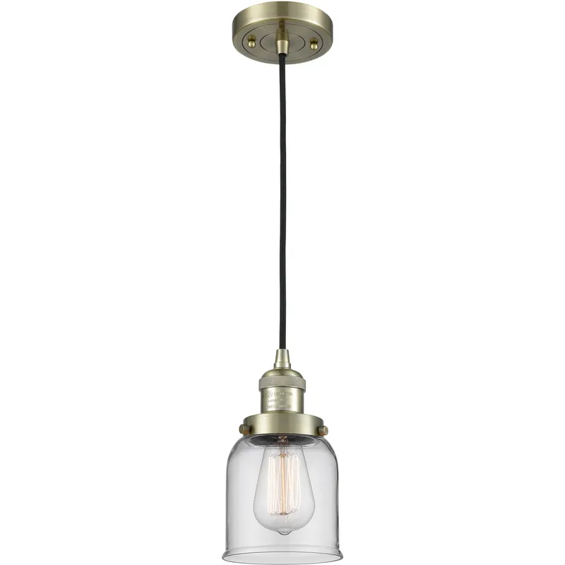 Franklin Restoration Bell 1 Light 5 inch Antique Brass Mini Pendant Ceiling Light in Incandescent, Clear, Franklin Restoration