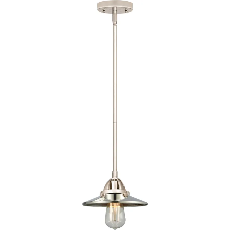 Nouveau 2 Railroad 1 Light 8 inch Polished Nickel Mini Pendant Ceiling Light in Incandescent