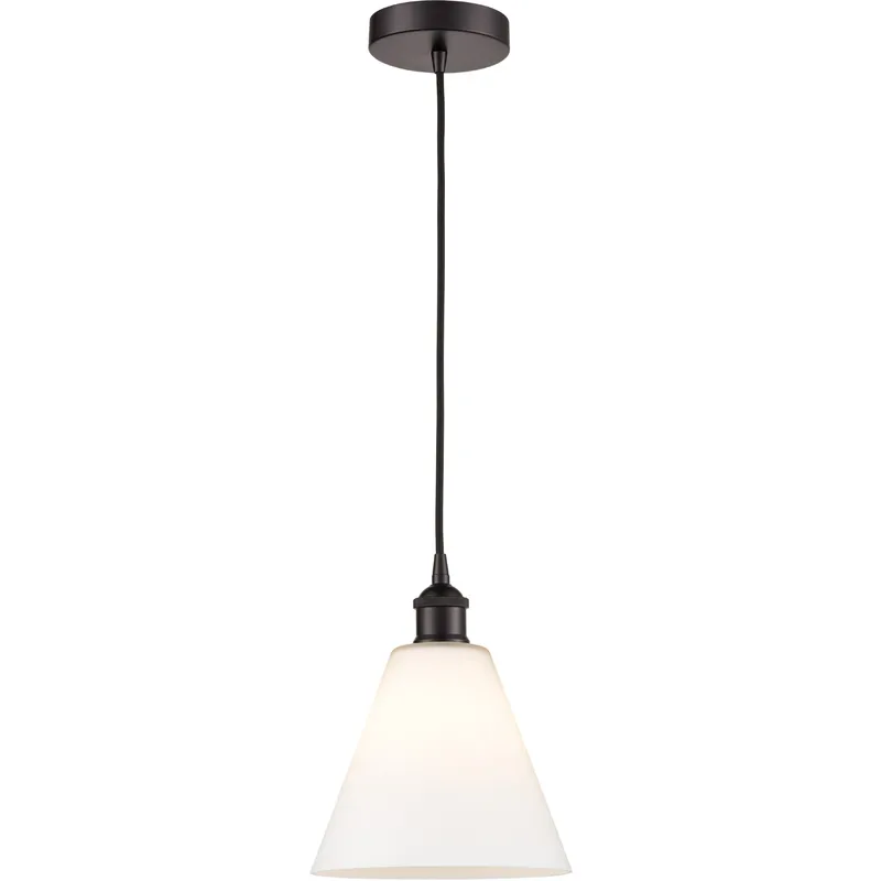 Edison Cone LED 8 inch Oil Rubbed Bronze Mini Pendant Ceiling Light in Matte White Glass